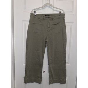 Buffalo David Bitton Stretch Cropped Pants Brigette 14/34 Olive Khaki Wide Leg